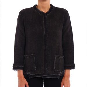 Avant Toi Wicker stitch wool blend cardigan Carruba dark grey black distressed